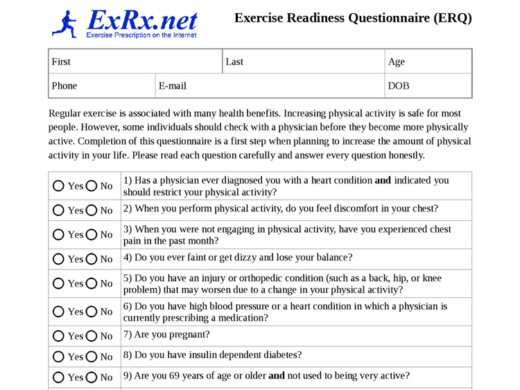 Exercise Readiness Questionnaire (ERQ)
