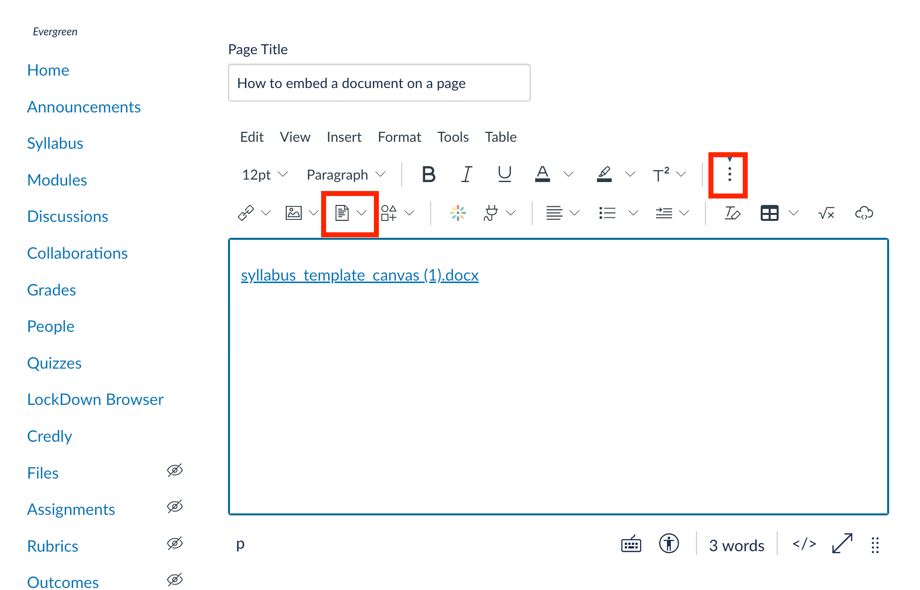 How to embed PDF or DOCX files on a page in Canvas (Instructors) UC
