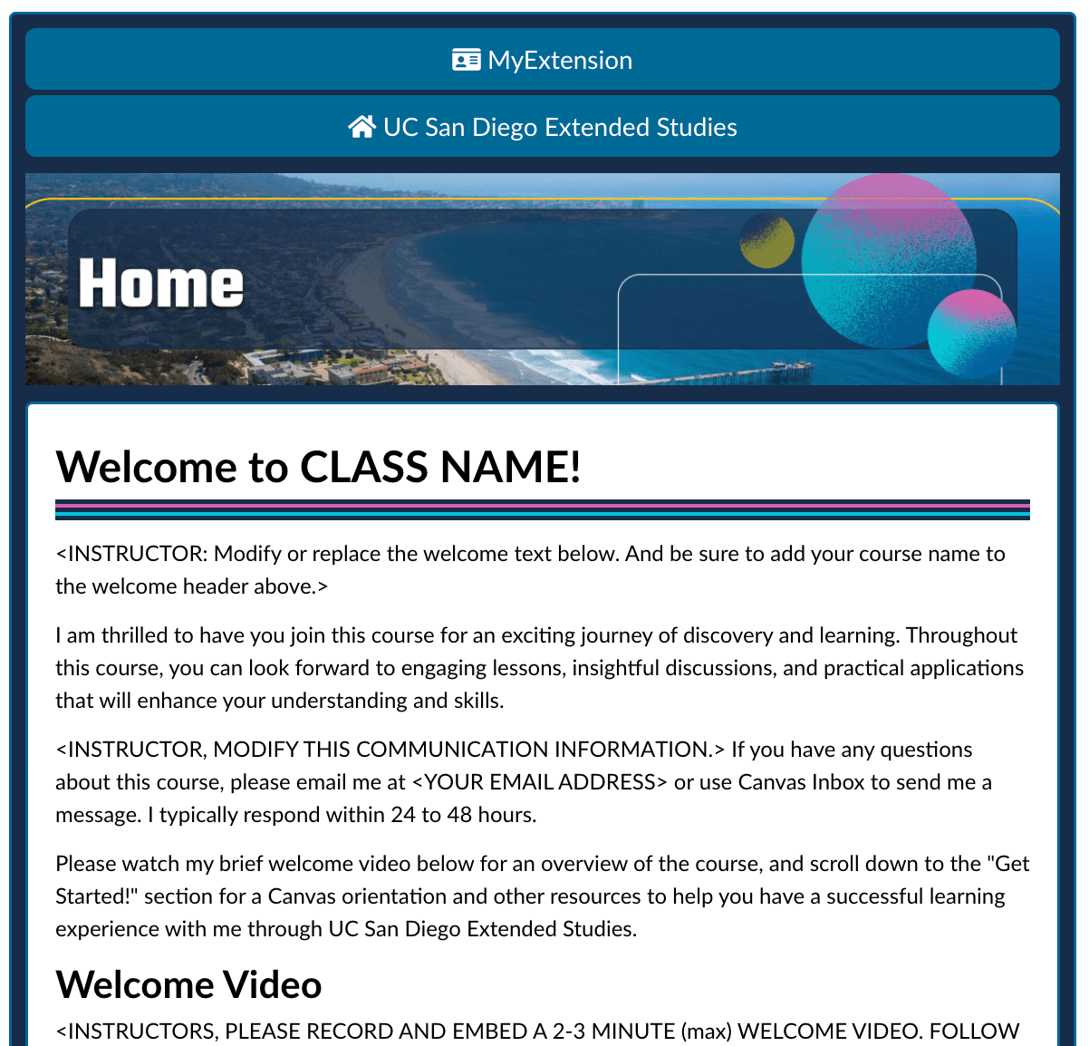 How to import and use the UC San Diego Extended Studies Course Template