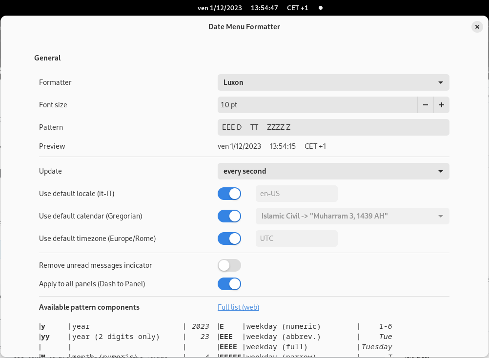 Date Menu Formatter GNOME Shell Extensions