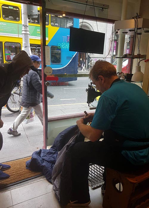 Dublin shoe repair shop kindly repairs sleeping bags for homeless ahead