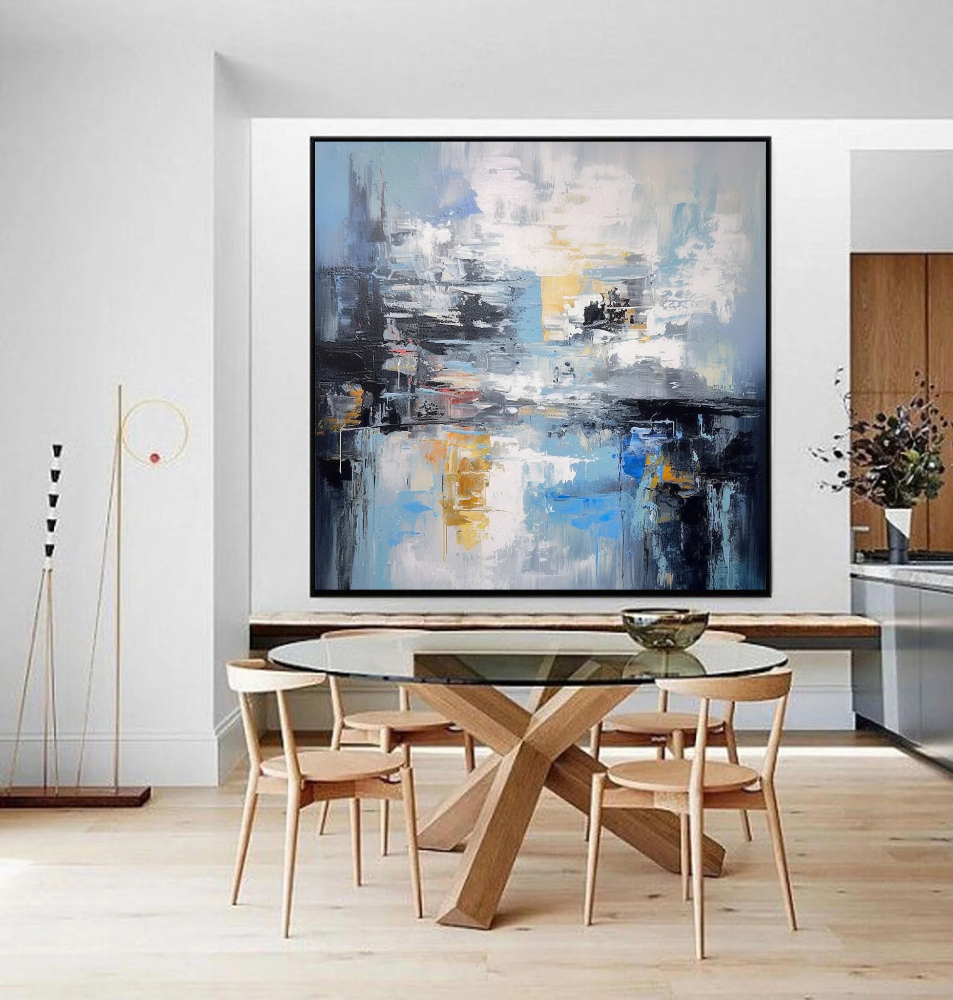 Extra Large Wall Art Blue Abstrat Painting Modern Wall Art For Living