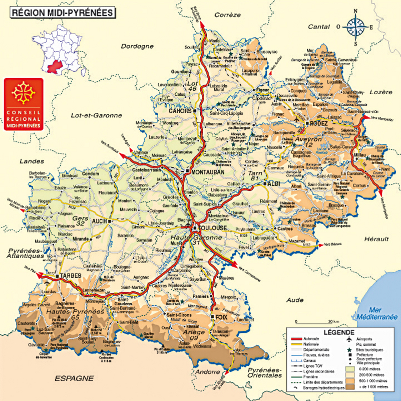 Les Défis De La Découverte De La Carte Midi-Pyrénées Carte poster MidiPyrénées CE2 / CM1 / CM2 / CYCLE 3