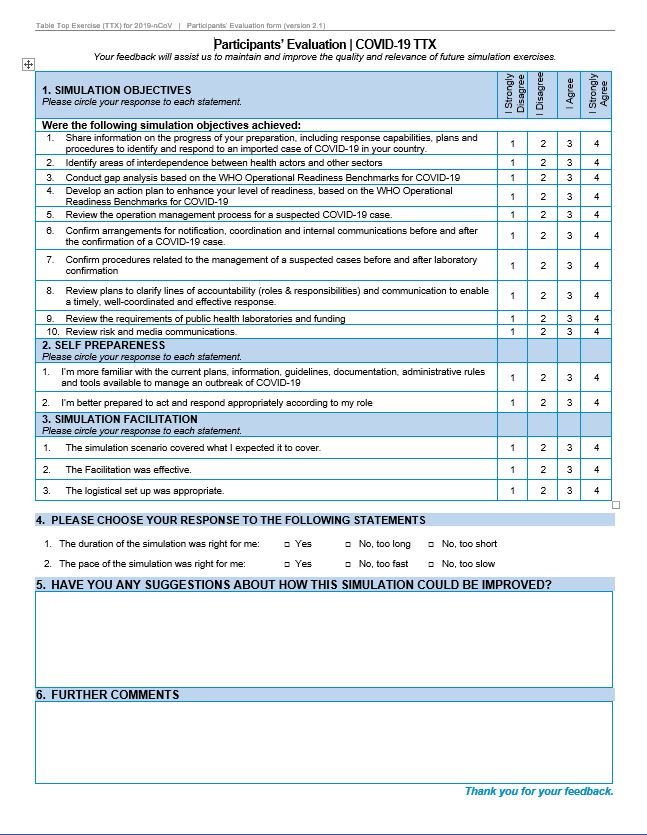 COVID19 TTX Participants Feedback form (vers 3) Strategic