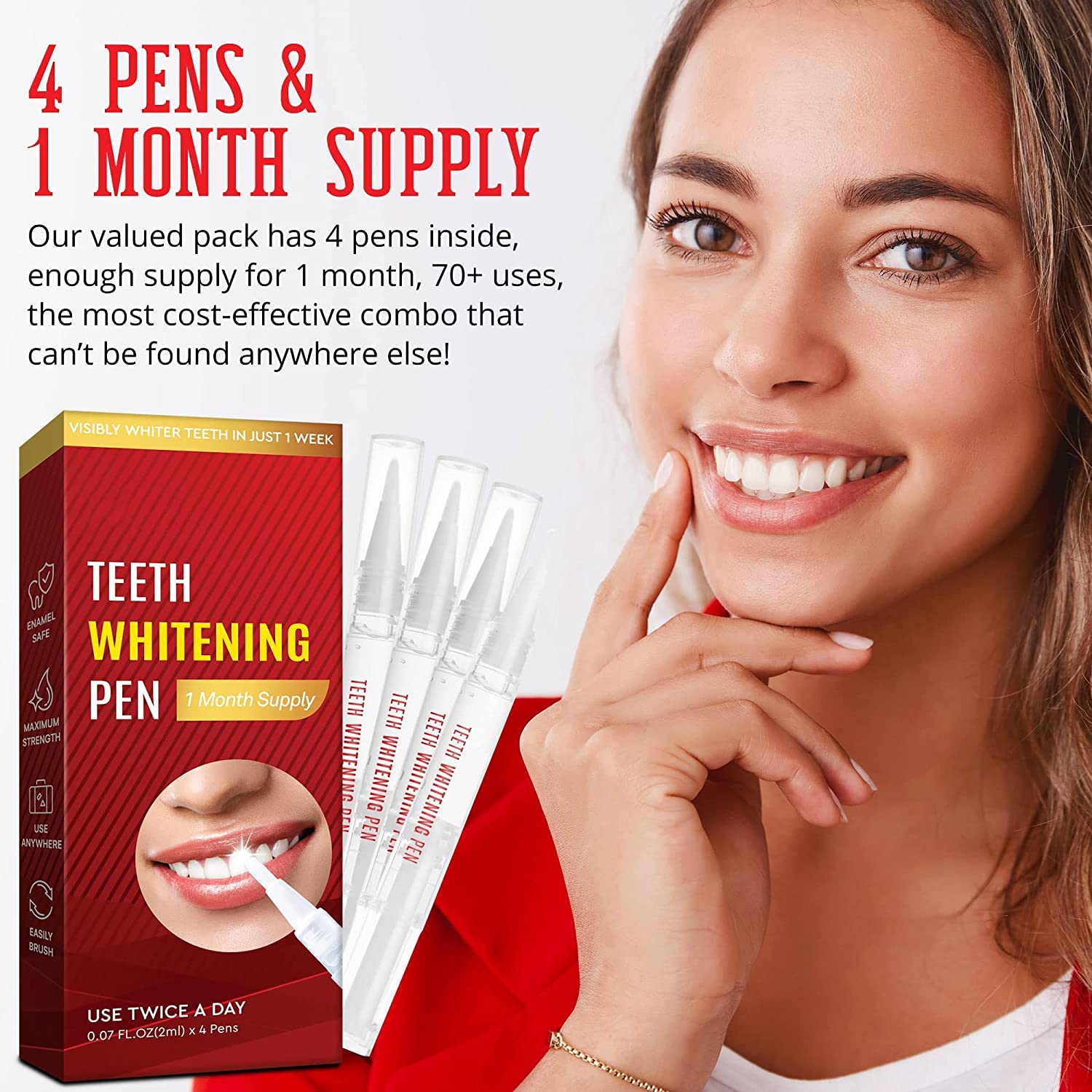 Teeth Whitening Pen 4Pack, Brighten Your Smile in Just 1 Week with