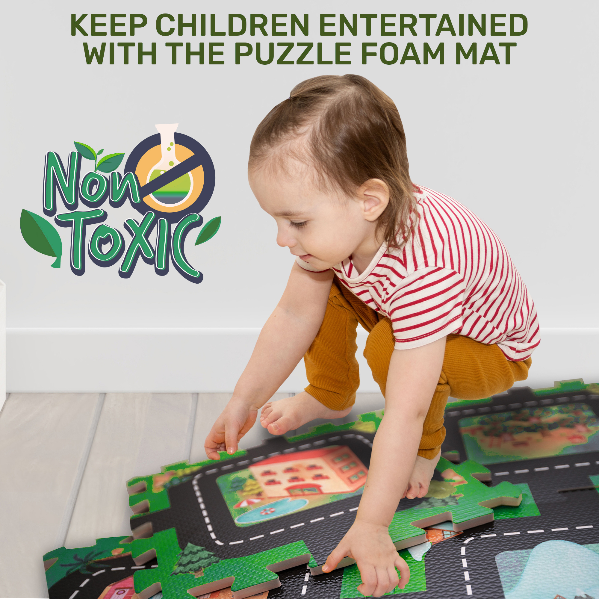 Foam Play Mat Road Toy, Interlocking Floor Puzzle Roadway Interactive