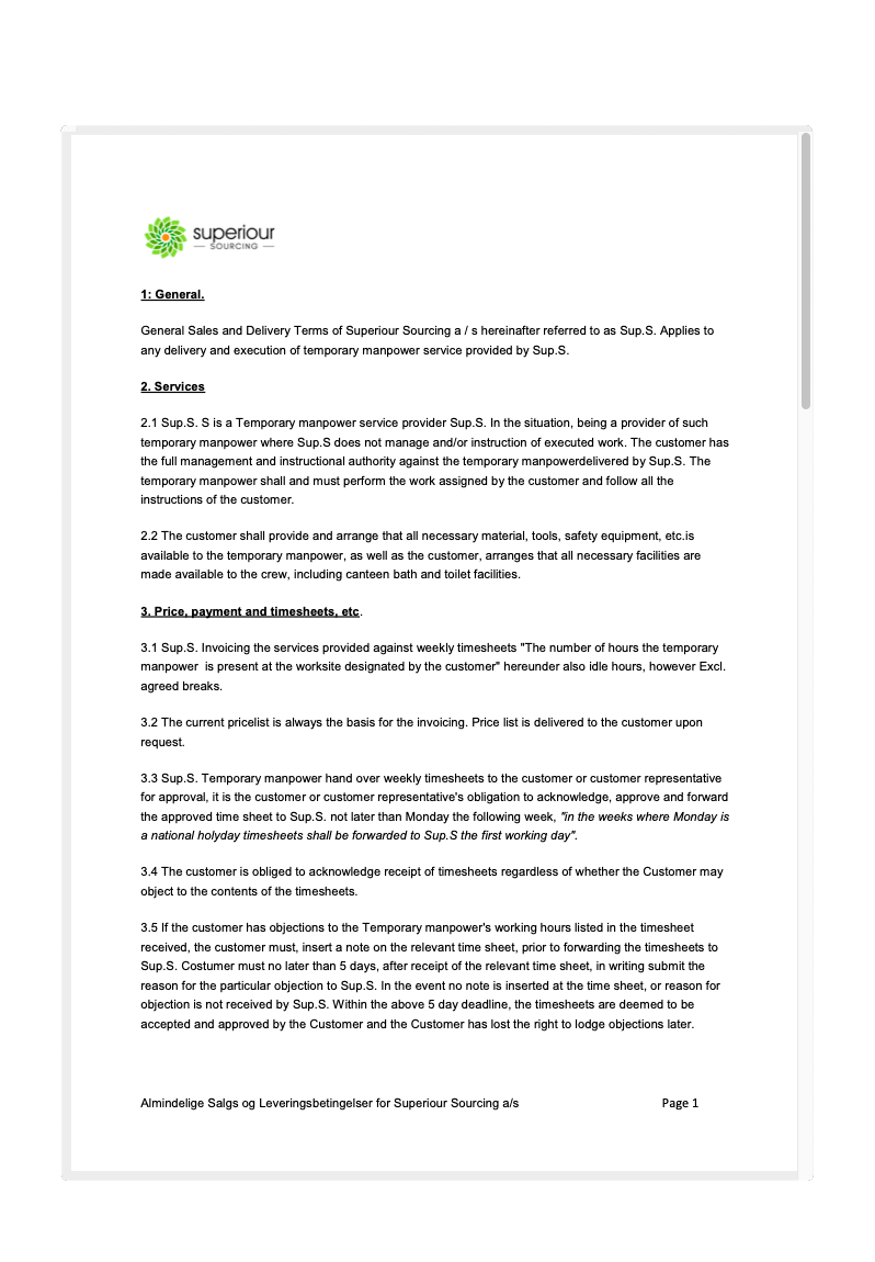 Terms and Conditions Superior Group