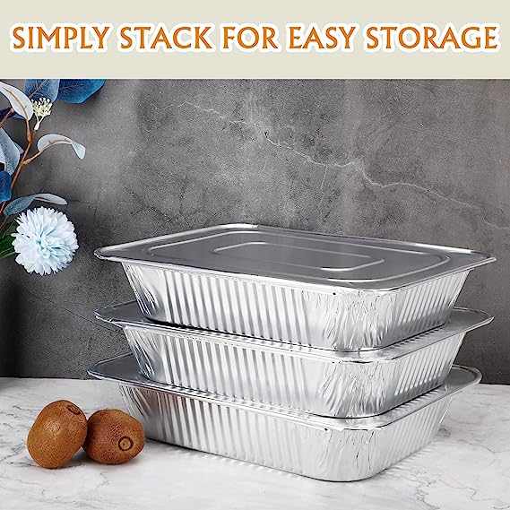 Heavy Duty Aluminum Pans Trays with Aluminum/Deep Plastic Lids 13″x9″x2