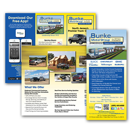Eyely Design Burke Motor Group Car Dealership Trifold and Rack Card