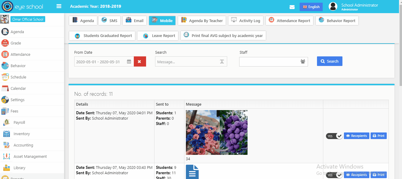 Notification Report Section Eyeschool Help