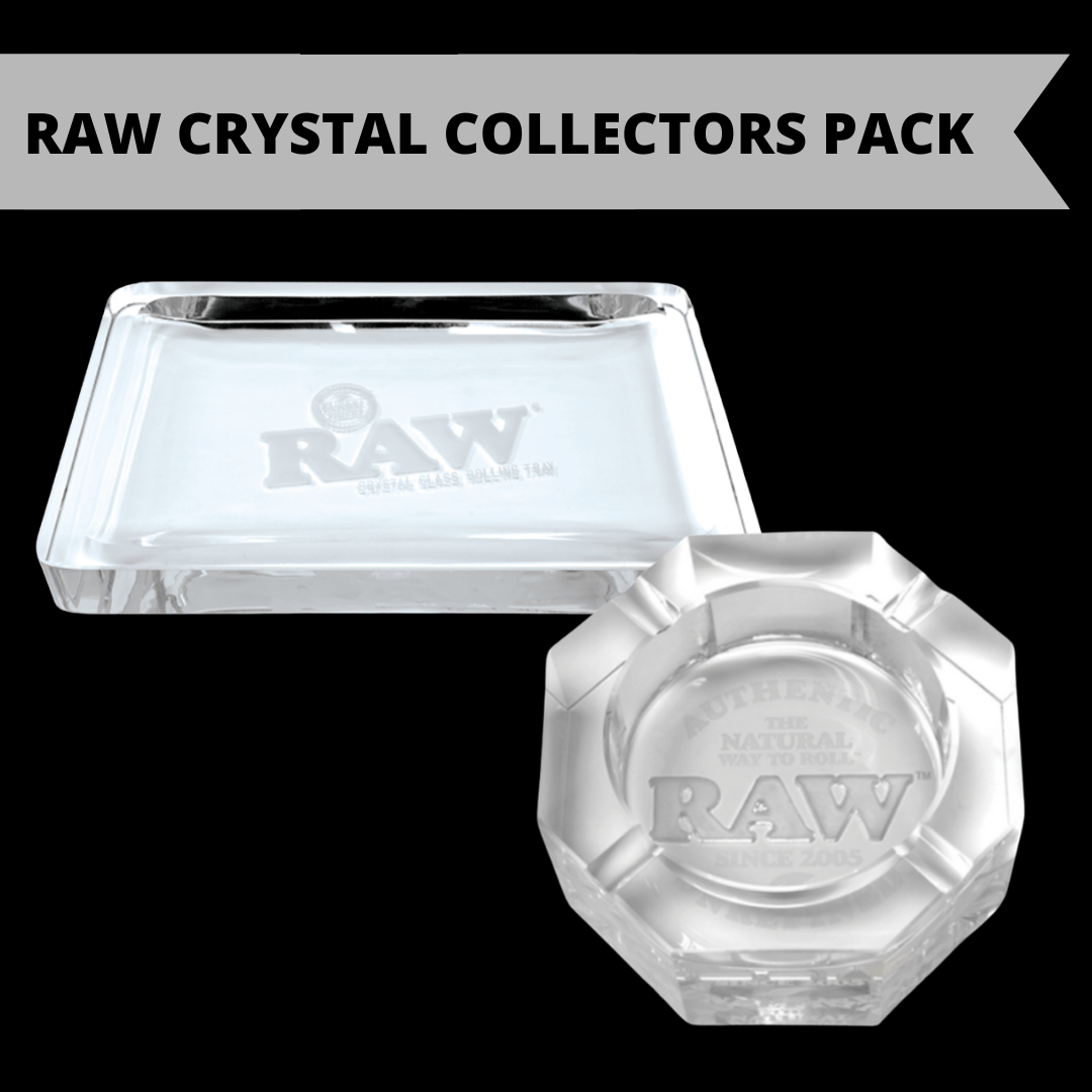 RAW Collectors Pack Crystal Glass Rolling Tray & Crystal Glass Ashtray