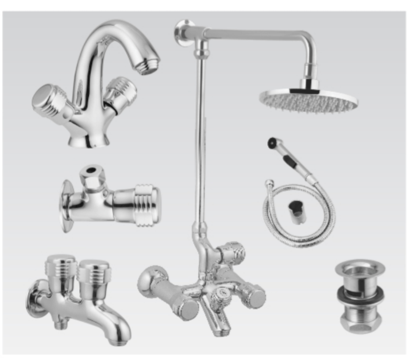 Faisal Sanitary 1707 Bath Set Complete 8 Pieces Bolan Range (Chrome