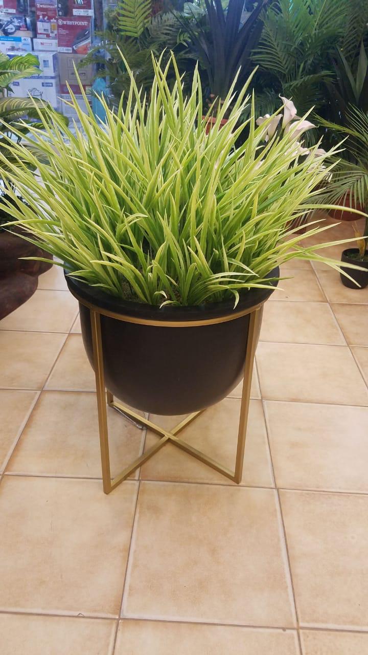 Artificial Wide Plant Decor with Gold Pot and Metal Stand FA22 EZMakaan