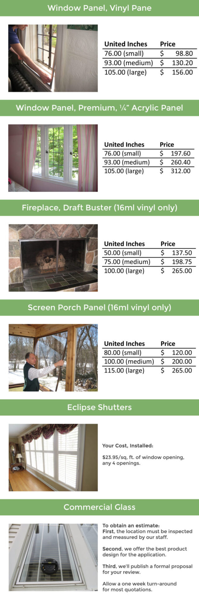 pricing menu EZ Storm Panels