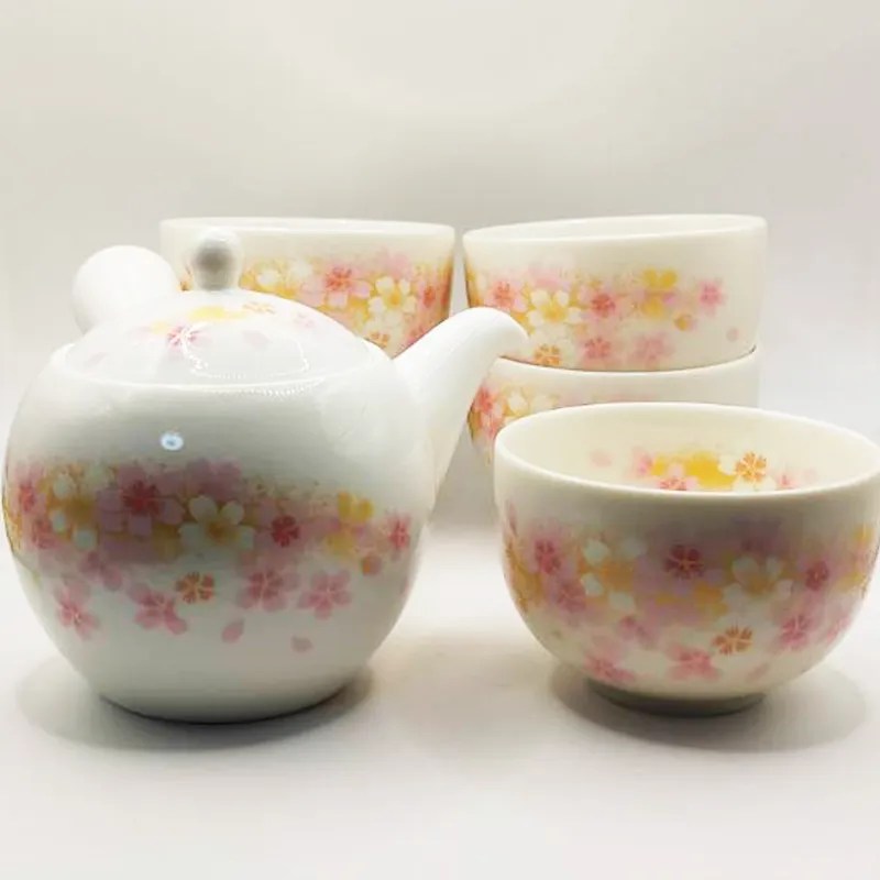 Mino ware Kyusu teapot Yunomi teacup set SAKURA cherry blossom design