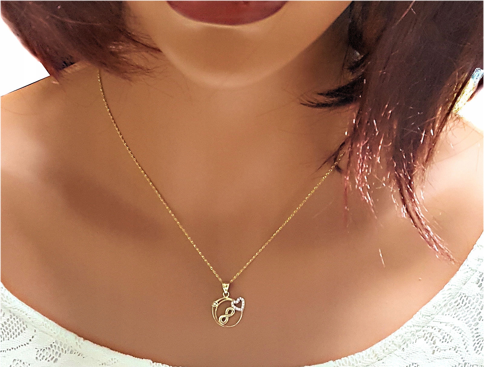 Złoty Łańcuszek 333 Wisiorek Serce Nieskończoność 6772438399