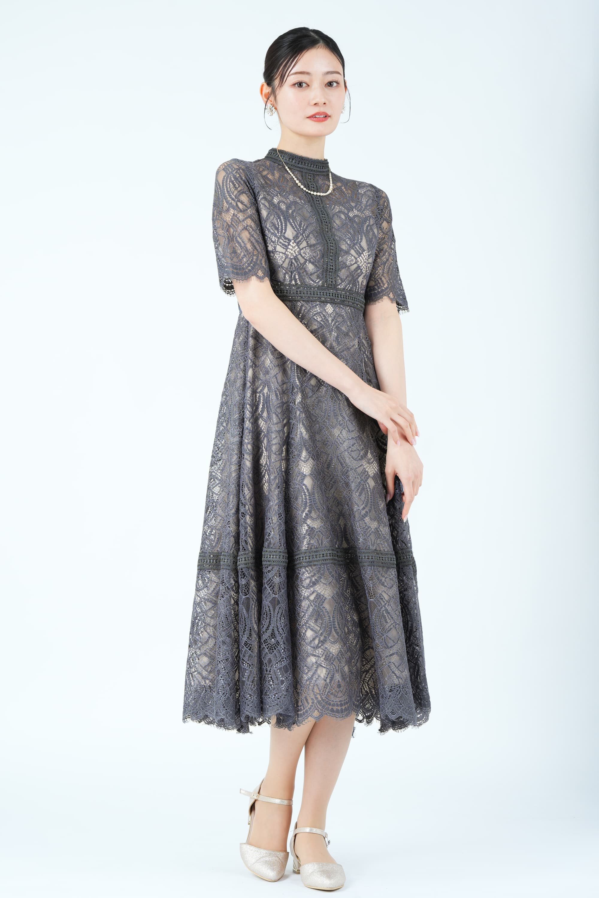 Dorry Doll ハシゴレース切り替えアーミーカーキドレス (M) をレンタル 結婚式パーティーのドレスレンタルはおしゃれコンシャス