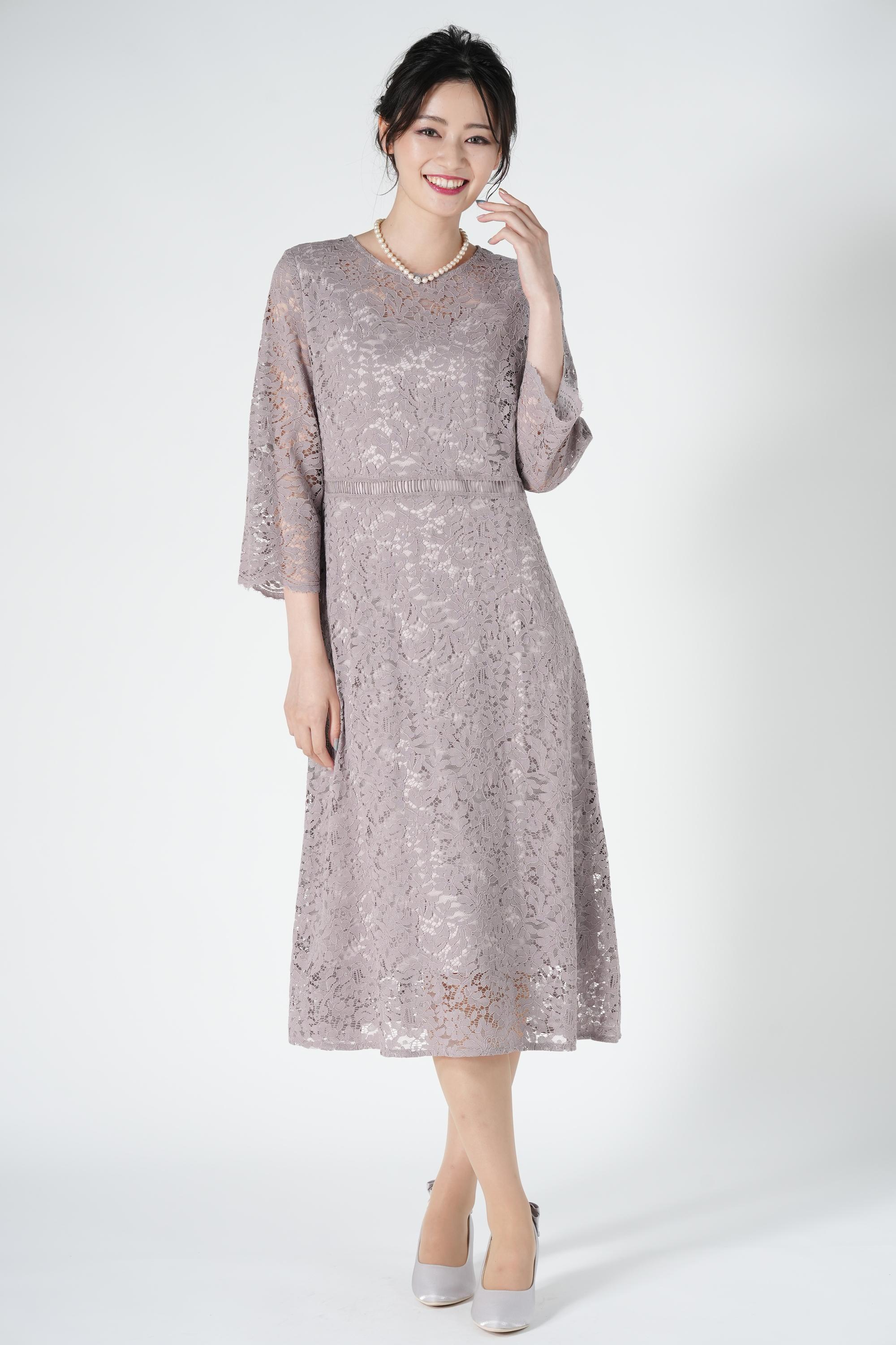 anySiS スカラップ袖くすみピンクドレス (L) をレンタル 結婚式パーティーのドレスレンタルはおしゃれコンシャス