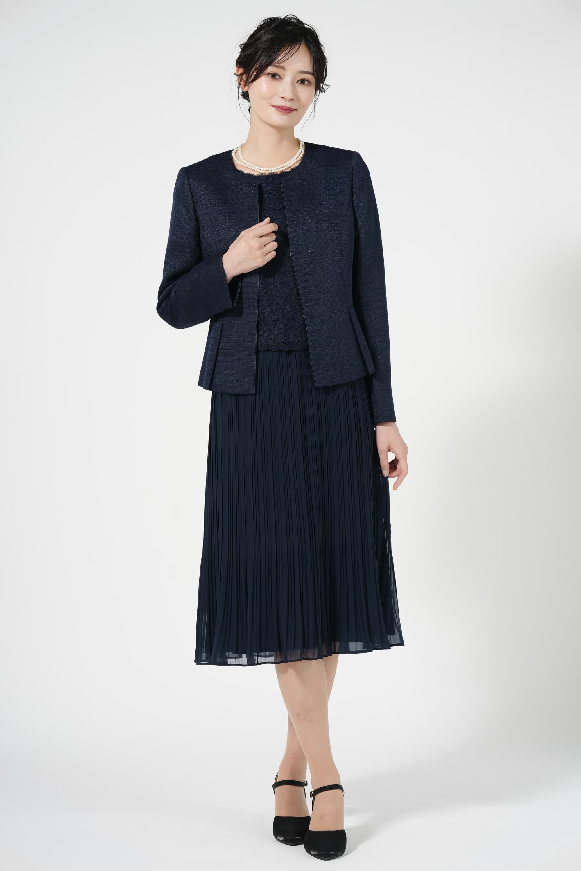 RIFANNE 東京ソワール 品ありプリーツネイビードレスセット (LL) をレンタル 結婚式パーティーのドレスレンタルはおしゃれコンシャス