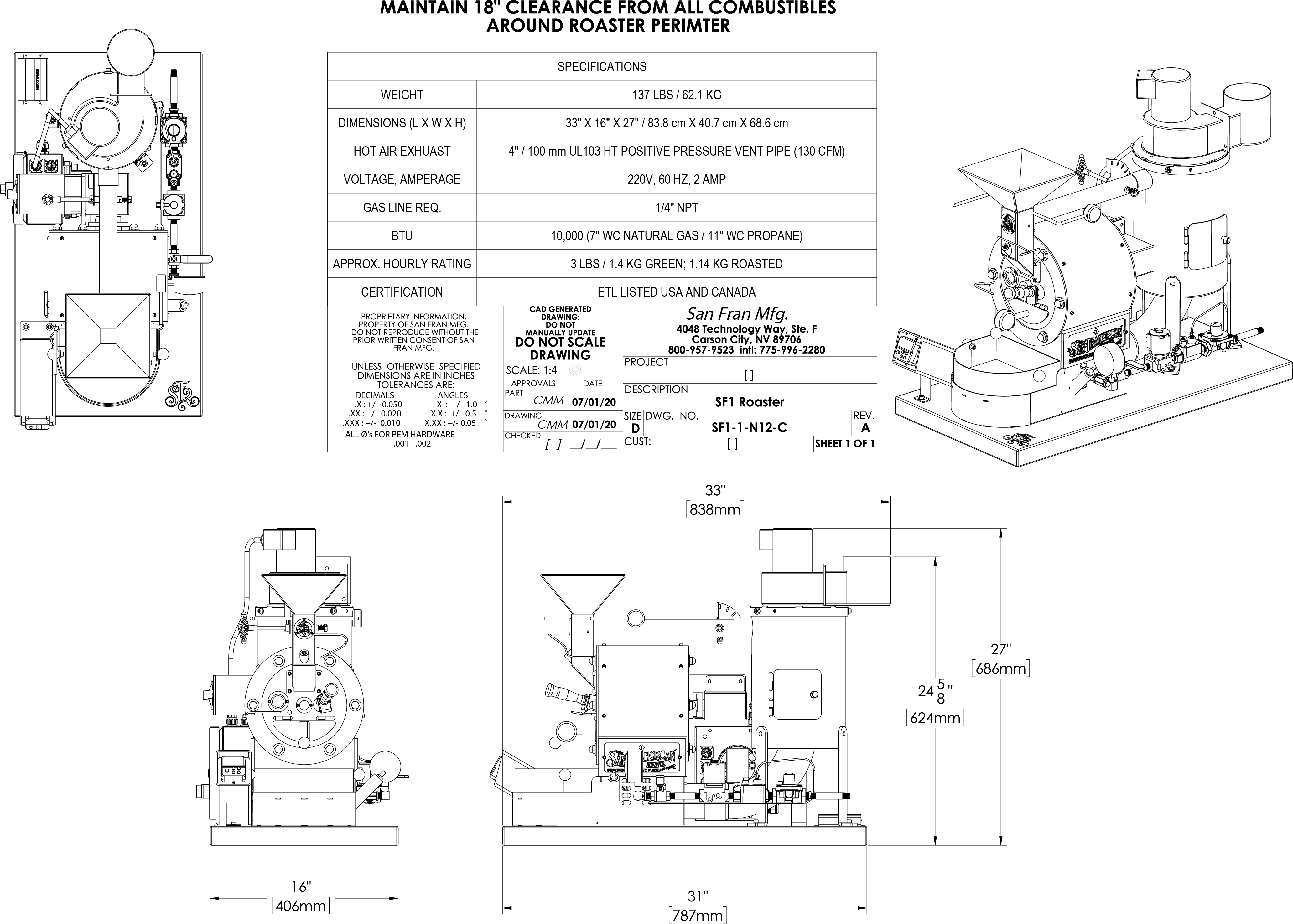 The SF1 Our 1 lb/500 gram Coffee Roaster Coffee Roasting Machine