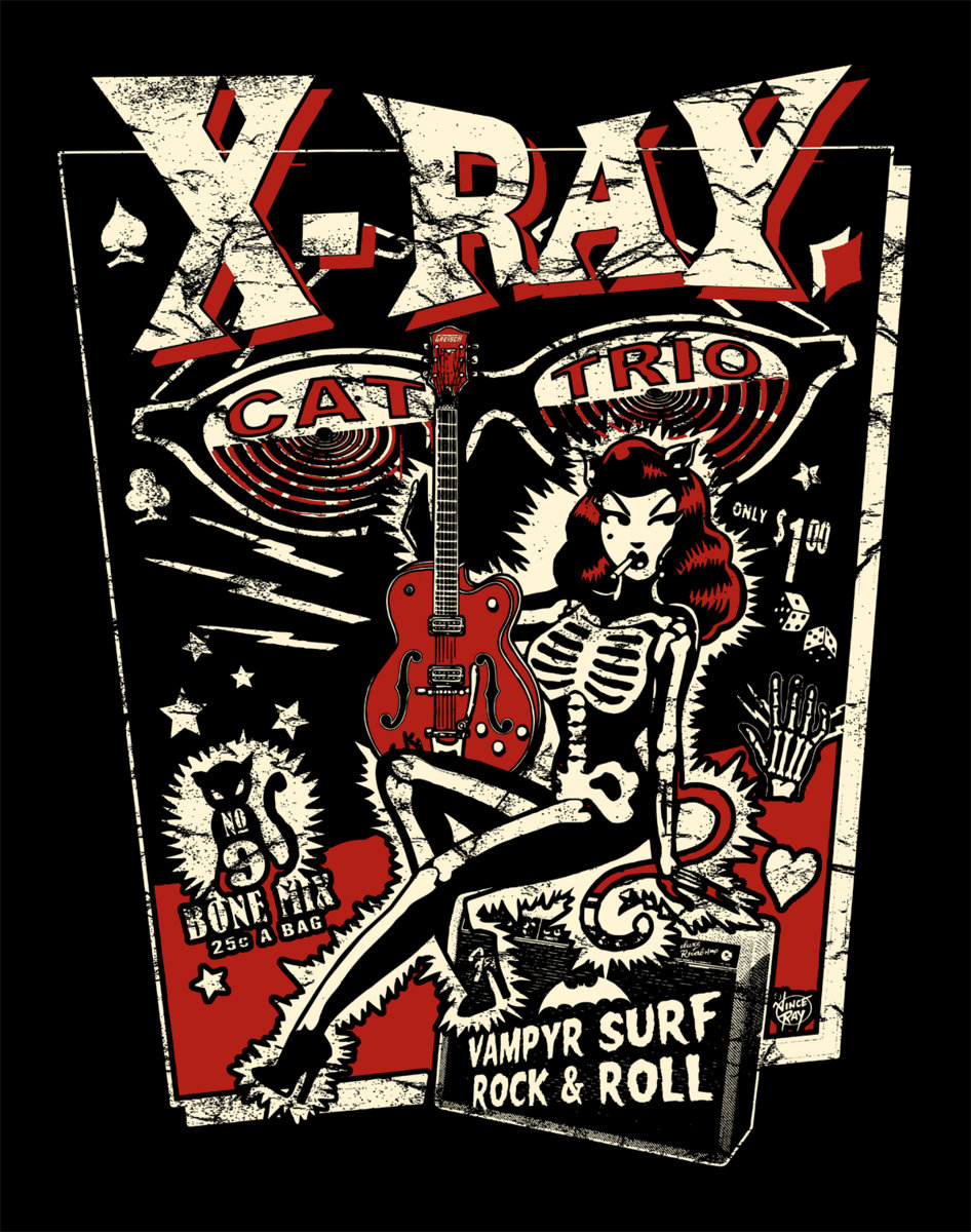 Vince Ray 'X Ray Cat Trio' A3 Art Print X Ray Cat Trio