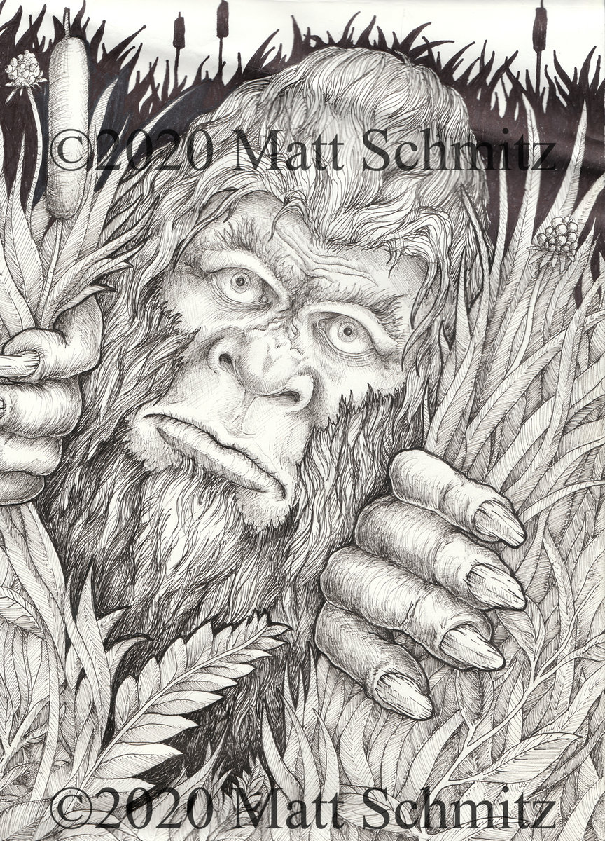 Bigfoot/Sasquatch original pencil and ink drawing inspired by