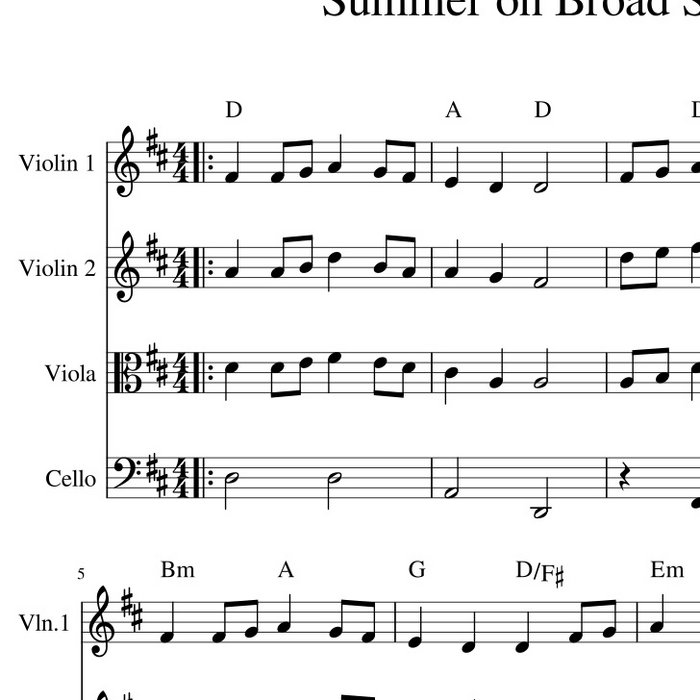 Summer on Broad Street English Folk Harmony Sheet Music for String