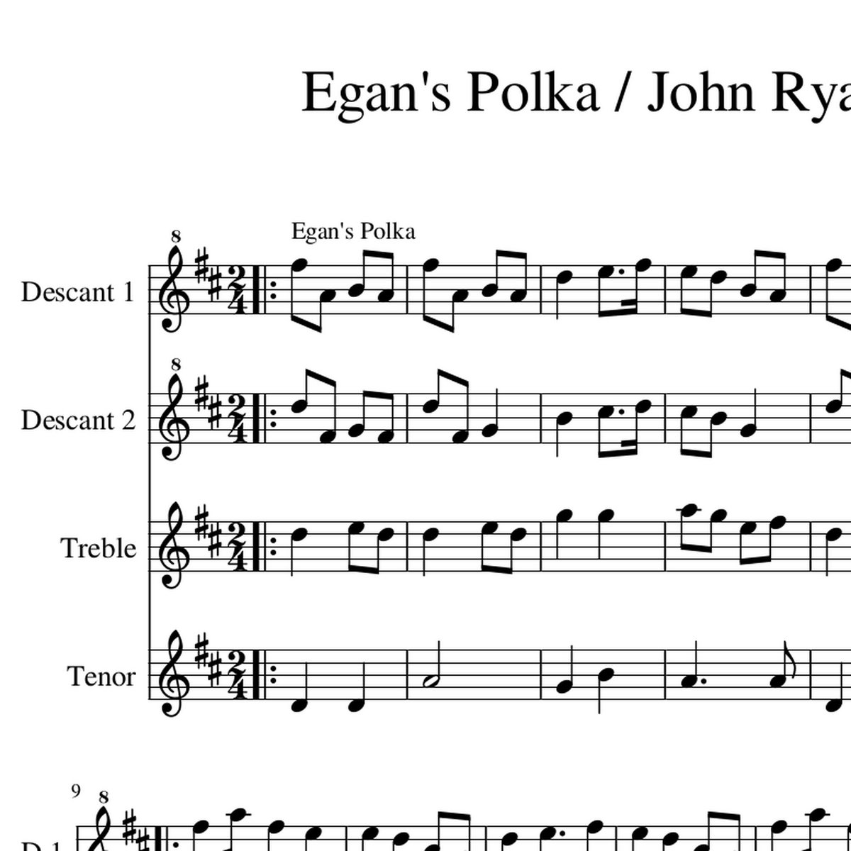 Egan's Polka / John Ryan's Polka Irish Recorder Group Arrangement