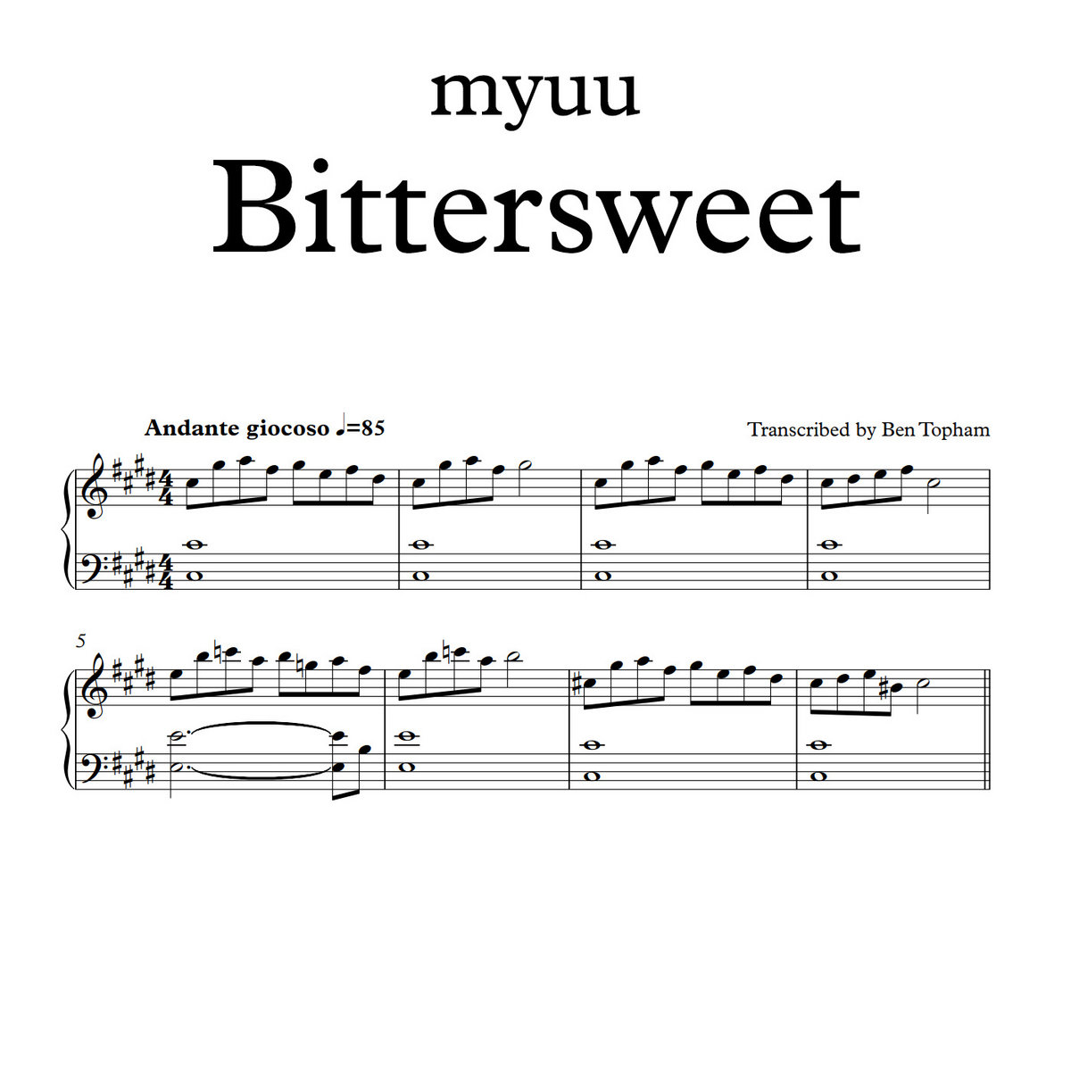 Bittersweet Sheet Music Myuu Myuu Piano Sheet Music