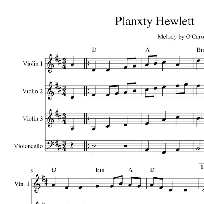 Planxty Hewlett O'Carolan Sheet Music for String Quartet, Trio or Duo