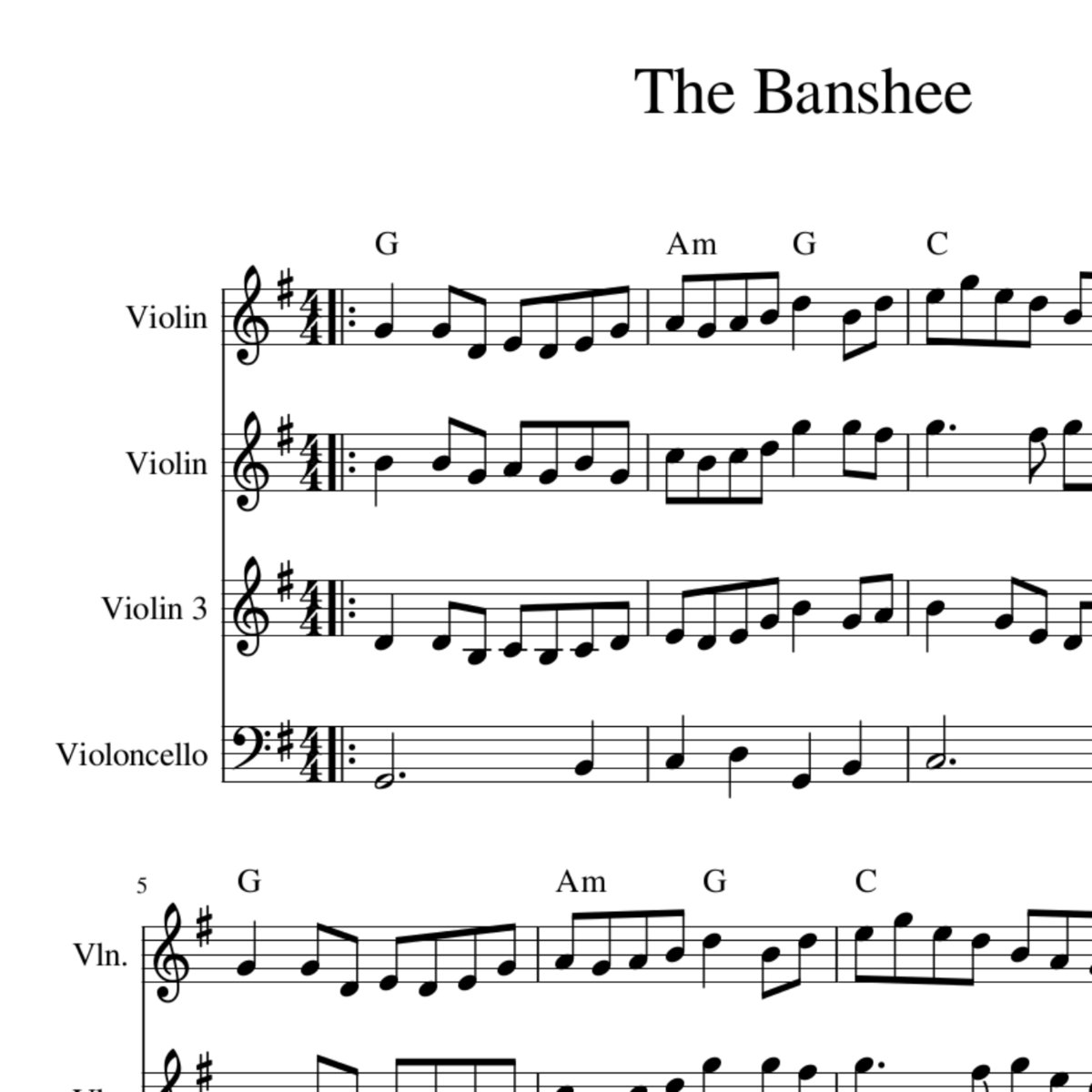 The Banshee Irish Tune String Quartet Sheet Music Celtic Fiddle