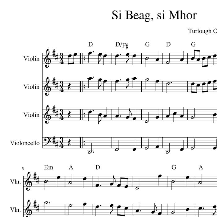 Si Beag Si Mhor Harmony Sheet Music for Violins, Viola and Cello