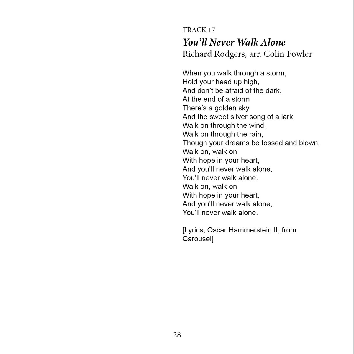 You’ll Never Walk Alone (Richard Rodgers & Oscar Hammerstein