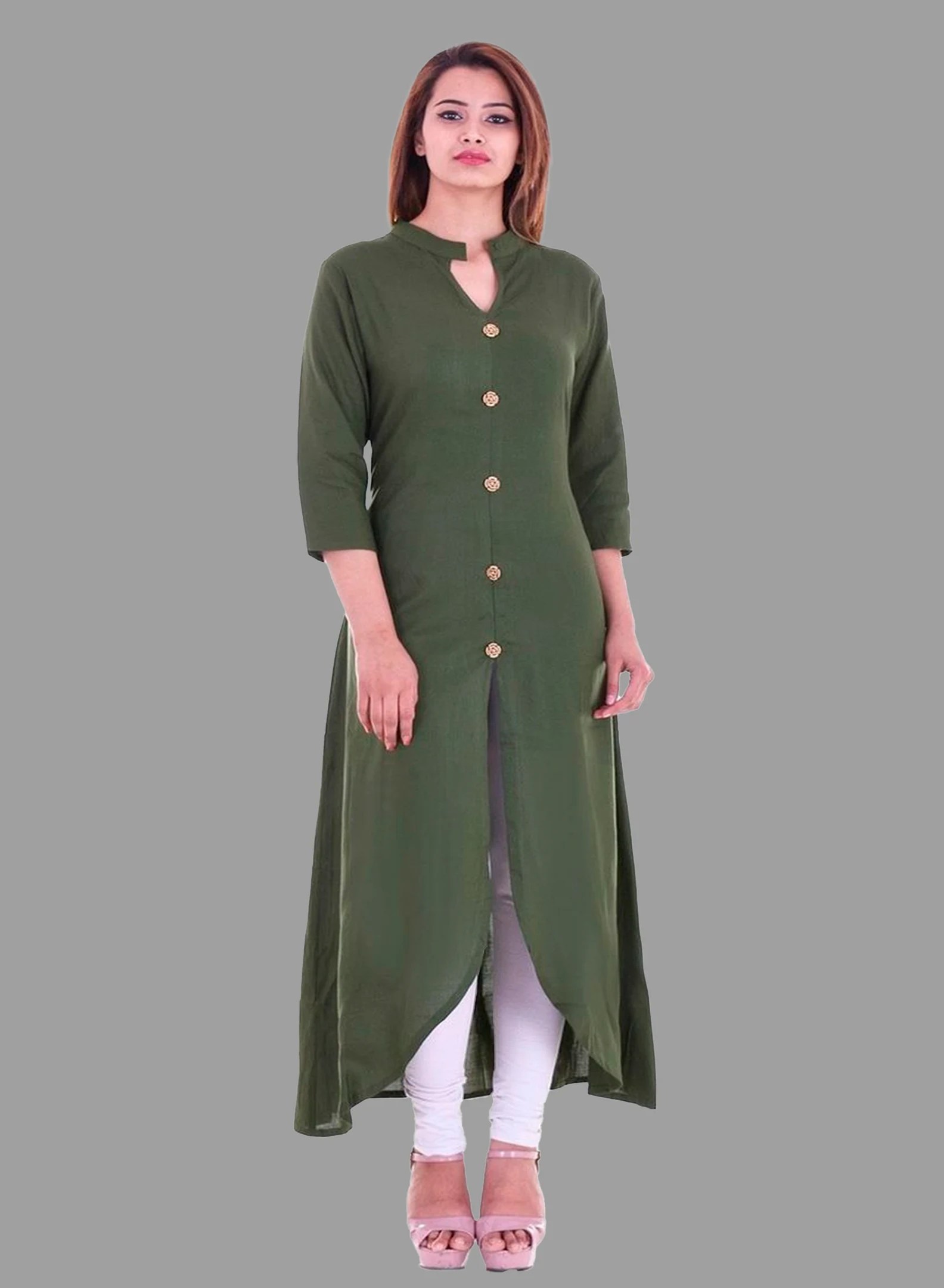 Olive Green Kurti Up Down Style fabkosh