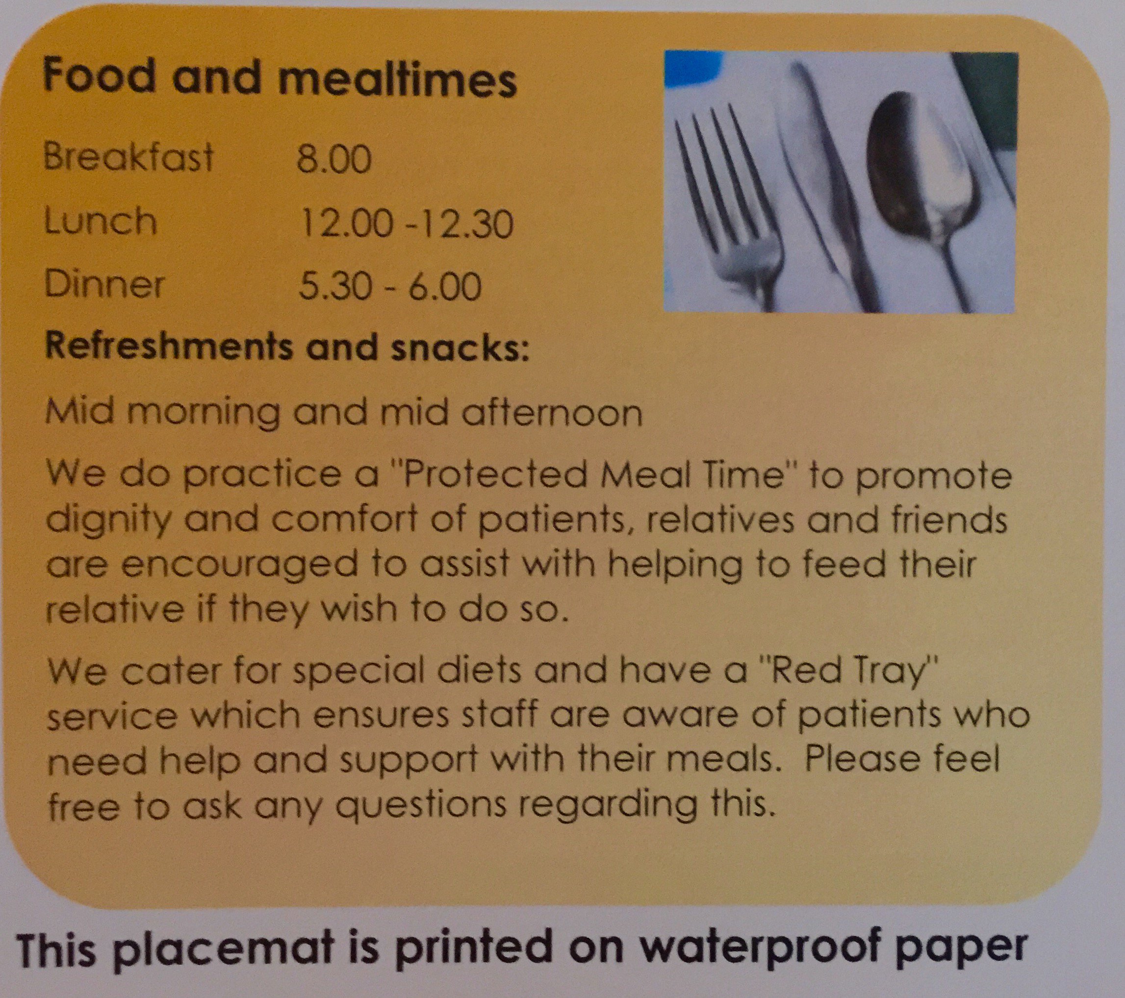 Ward information patient placemats Fab NHS Stuff