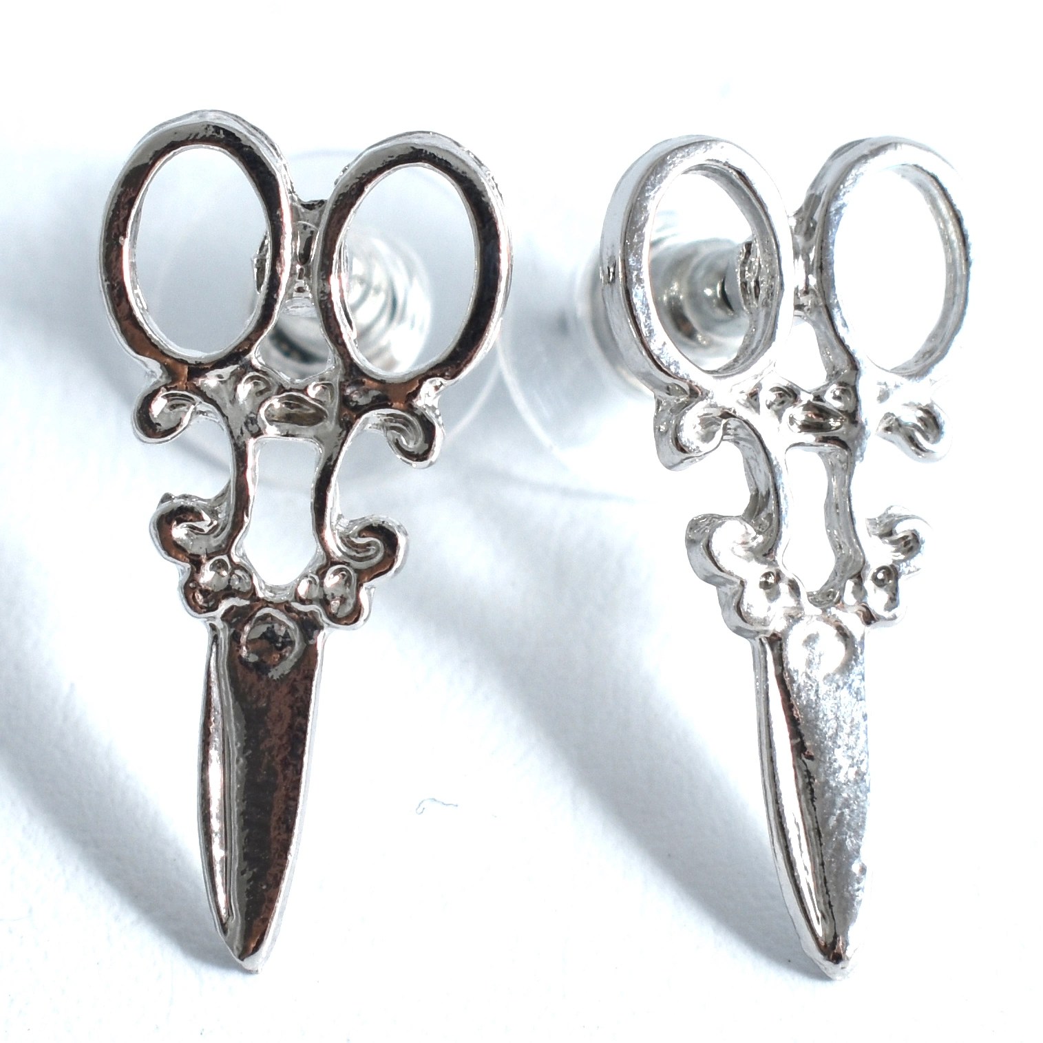 Scissor Charm Silver Stud Earrings Fabric8