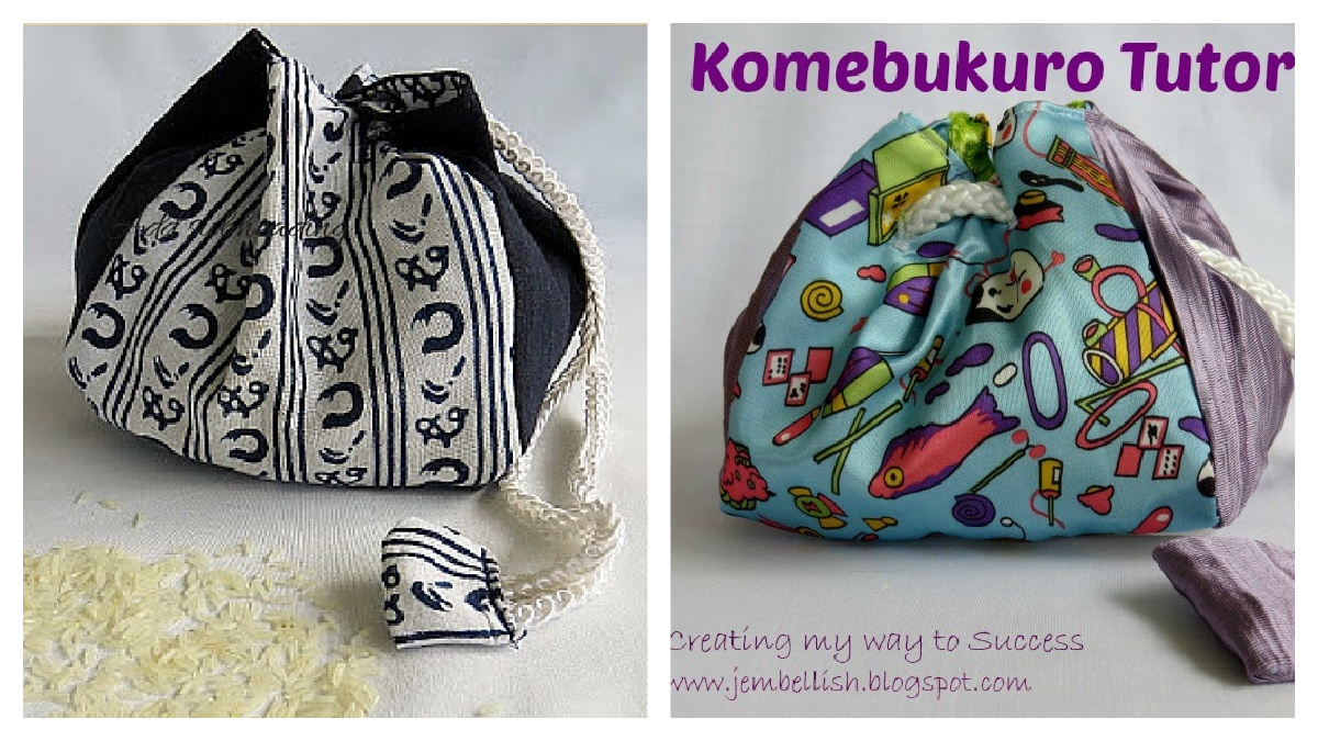 Komebukuro Japanese Drawstring Rice Bag Free Sewing Pattern Fabric Art DIY