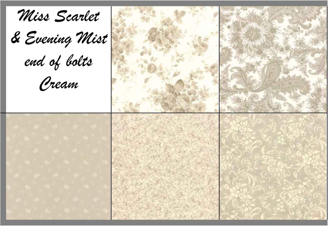 Miss Scarlet/Evening Mist Cream End of Bolts Patchwork Fabrics