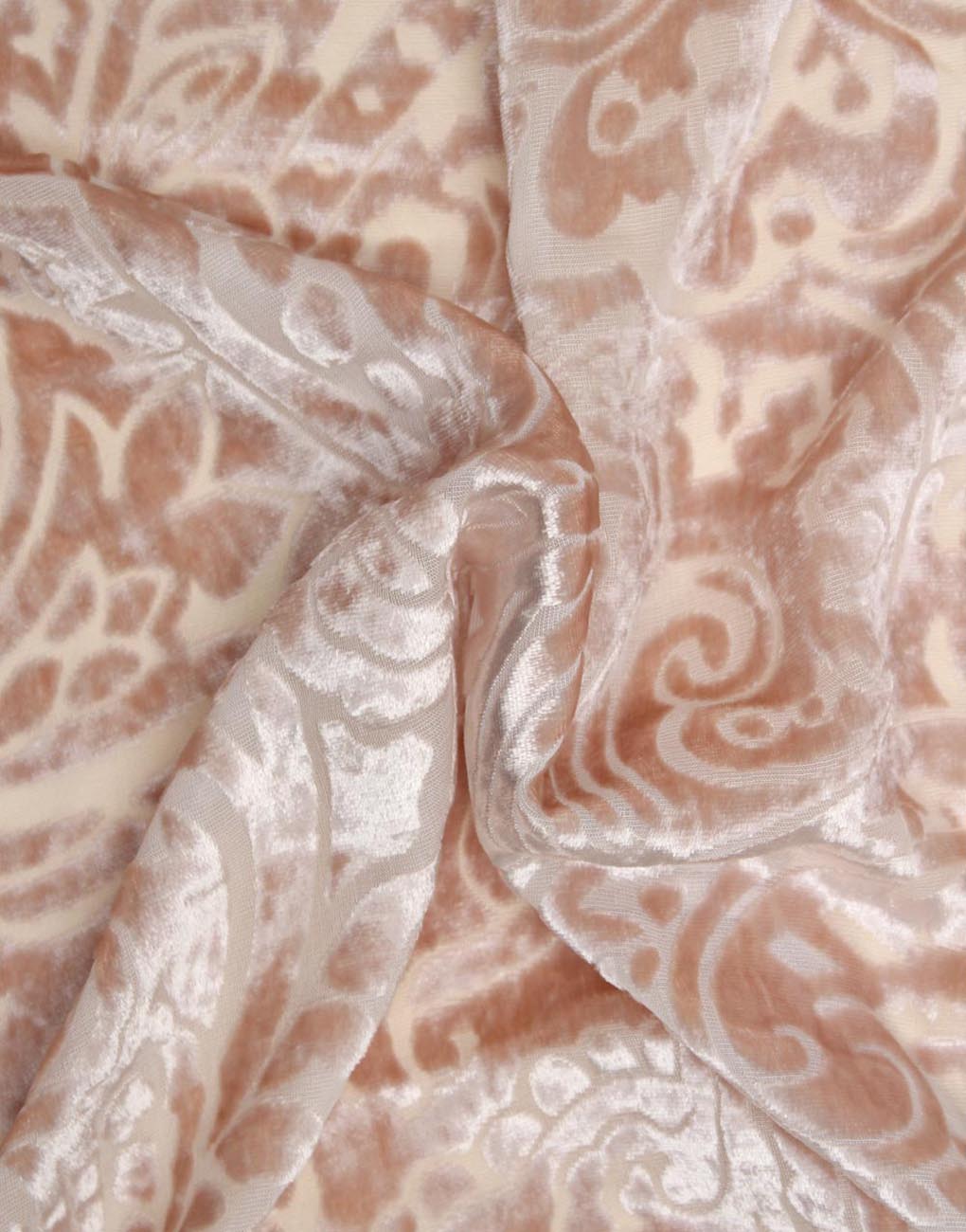 All Over Print Design On Off White Color Base Silk Brasso Velvet Fabric