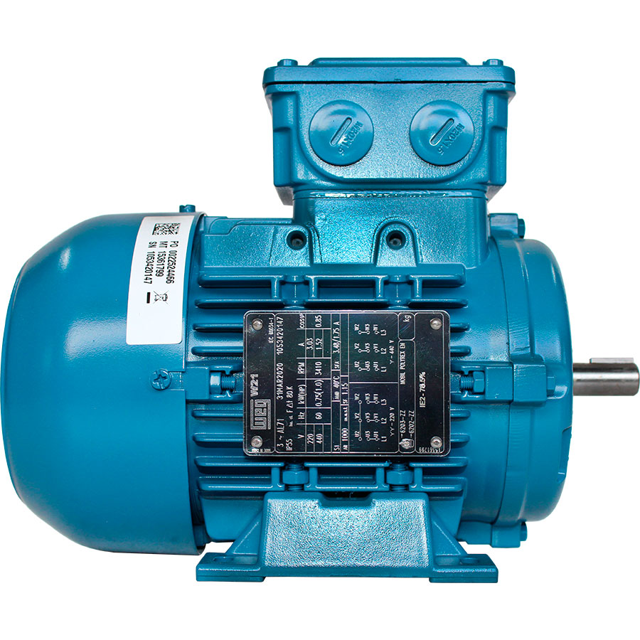 Motor Trifásico WEG 1 HP 3500 RPM IP55 220/440V IE2 Fabriles