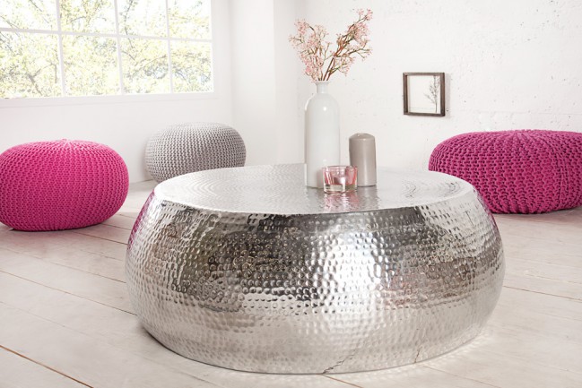 Srebrny stolik kawowy, nowczesny, aluminium Stolik Orient cena