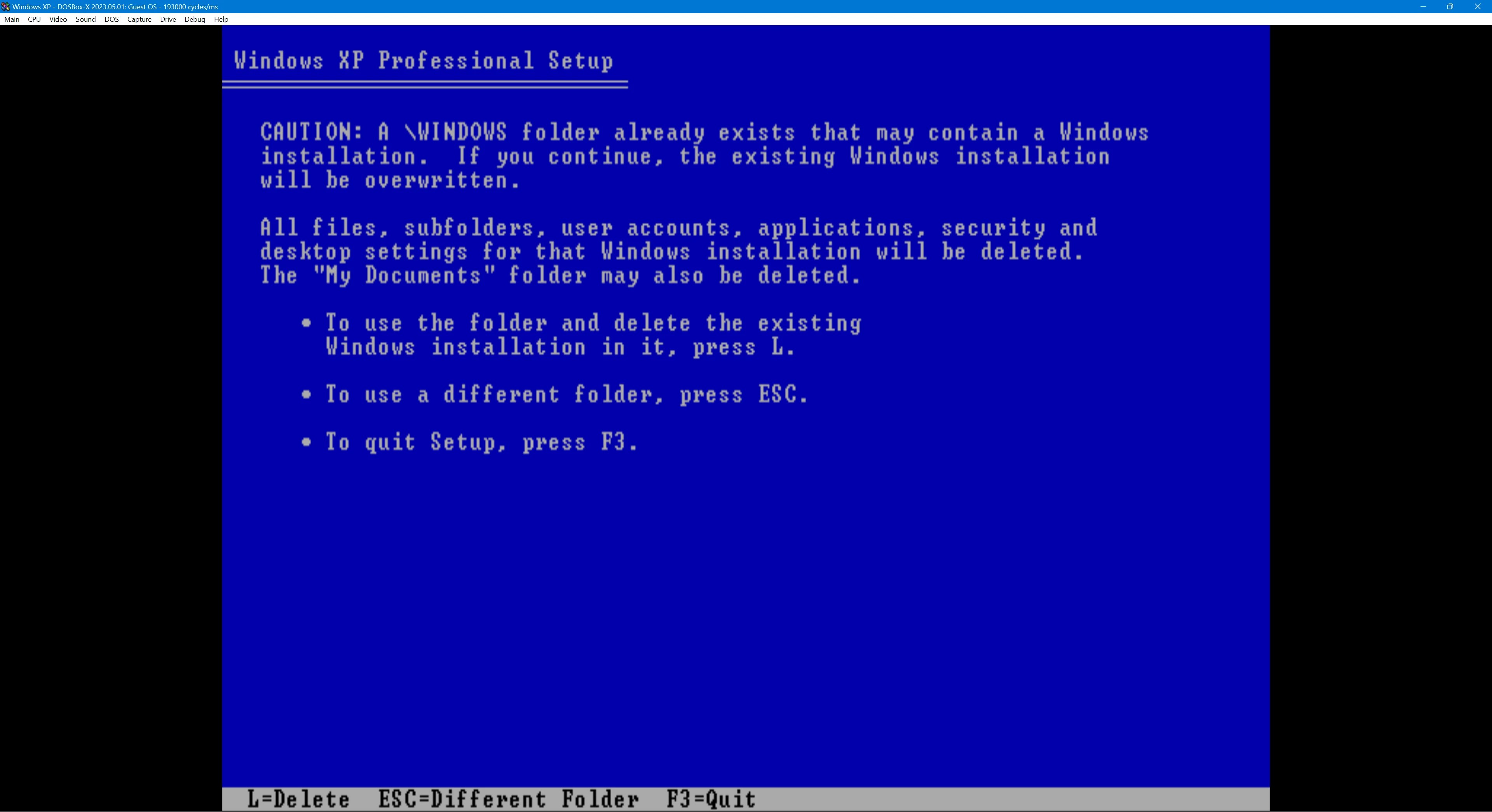 Smashing the limits Installing Windows XP in DOSBoxX