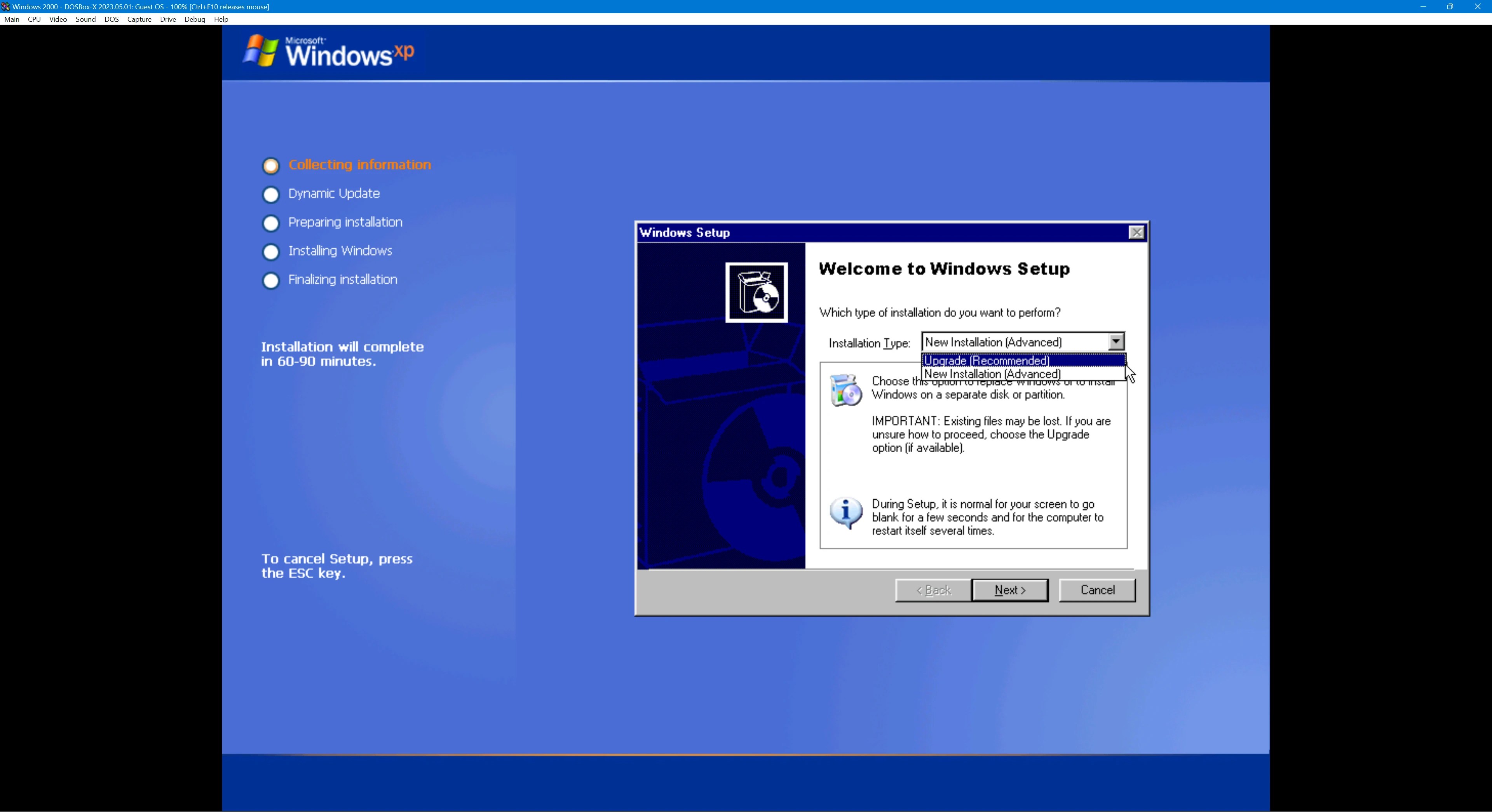 Smashing the limits Installing Windows XP in DOSBoxX