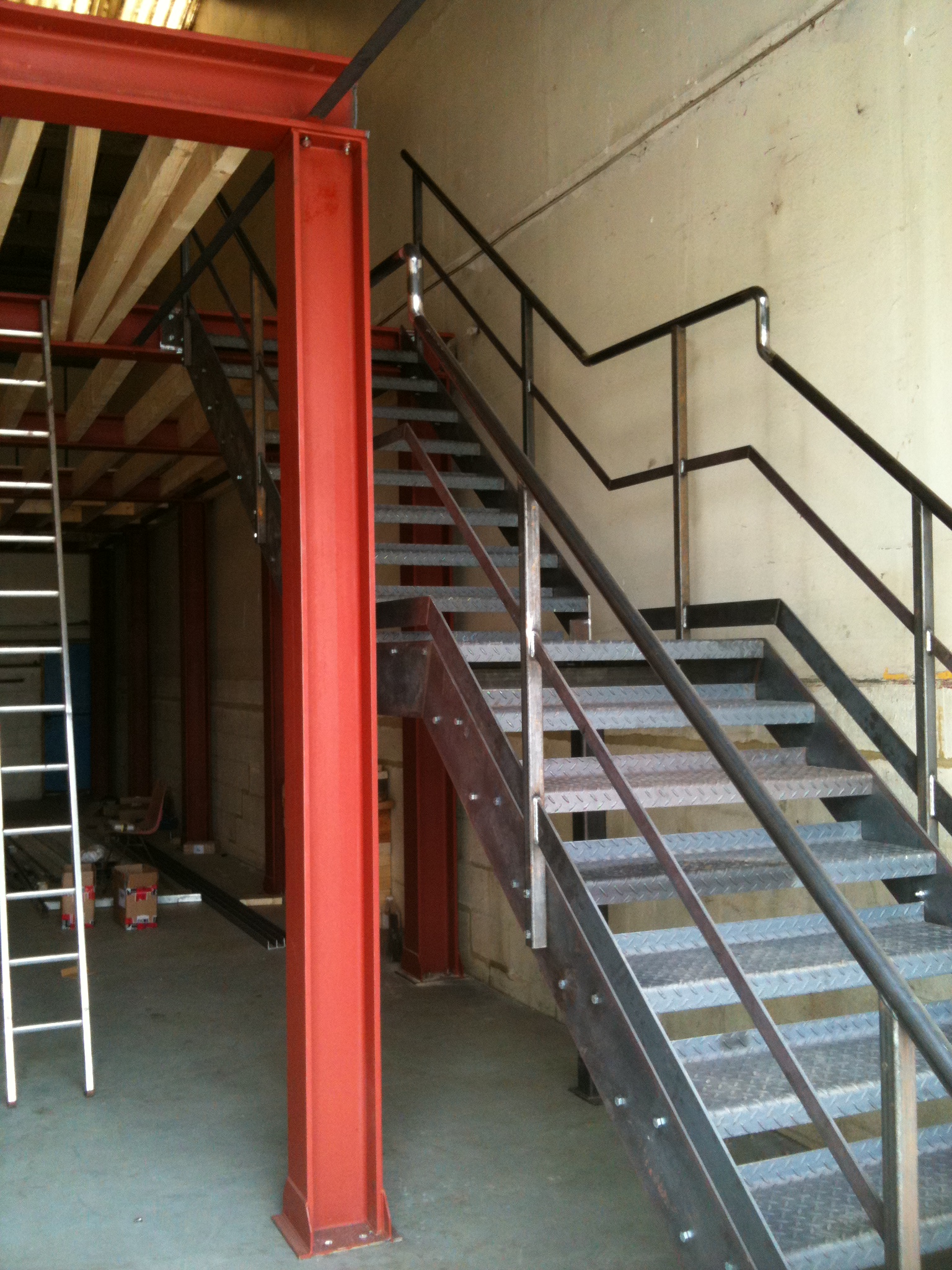 Internal Steel Staircase with Tubular Handrail and Column Support
