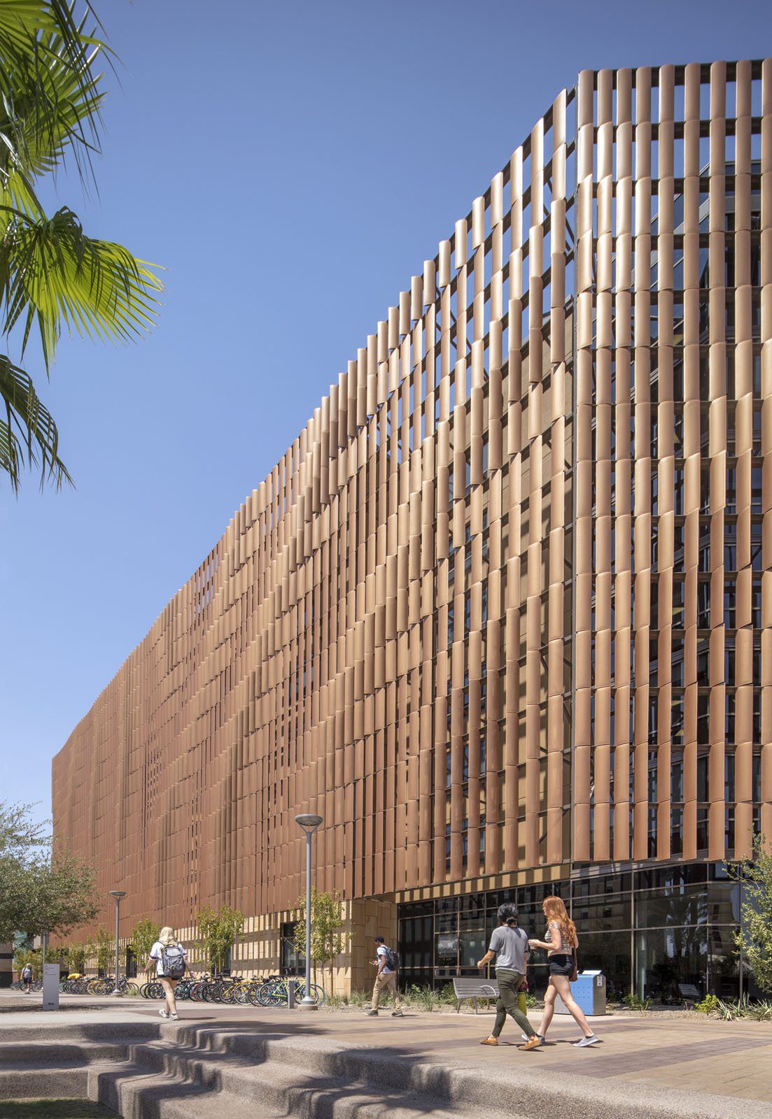 At Arizona State University, pixelated aluminum louvers shade residence