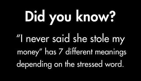 “I never said she stole my money” has 7 Different Meanings Factinator