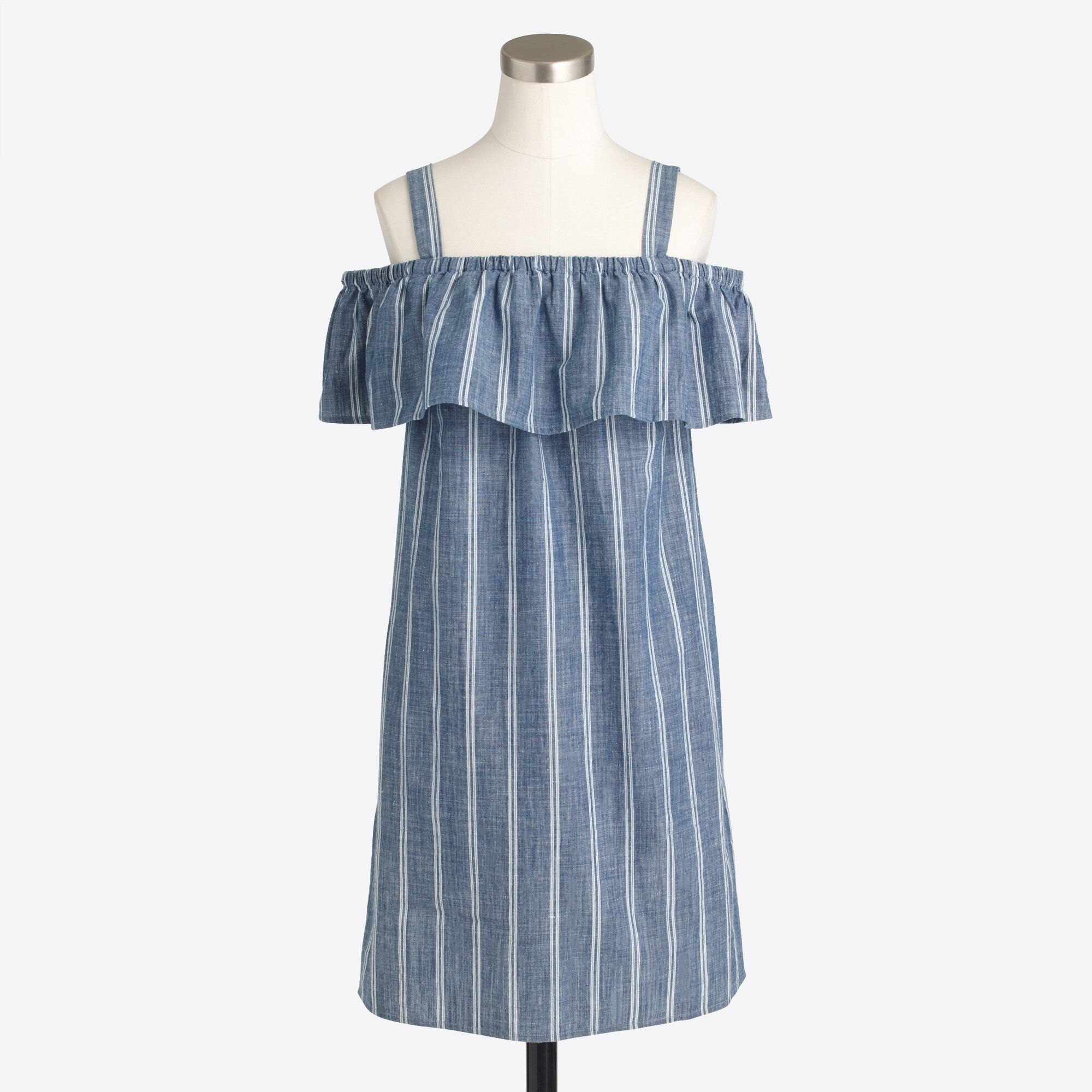 J.Crew Factory Striped chambray ruffleneck dress