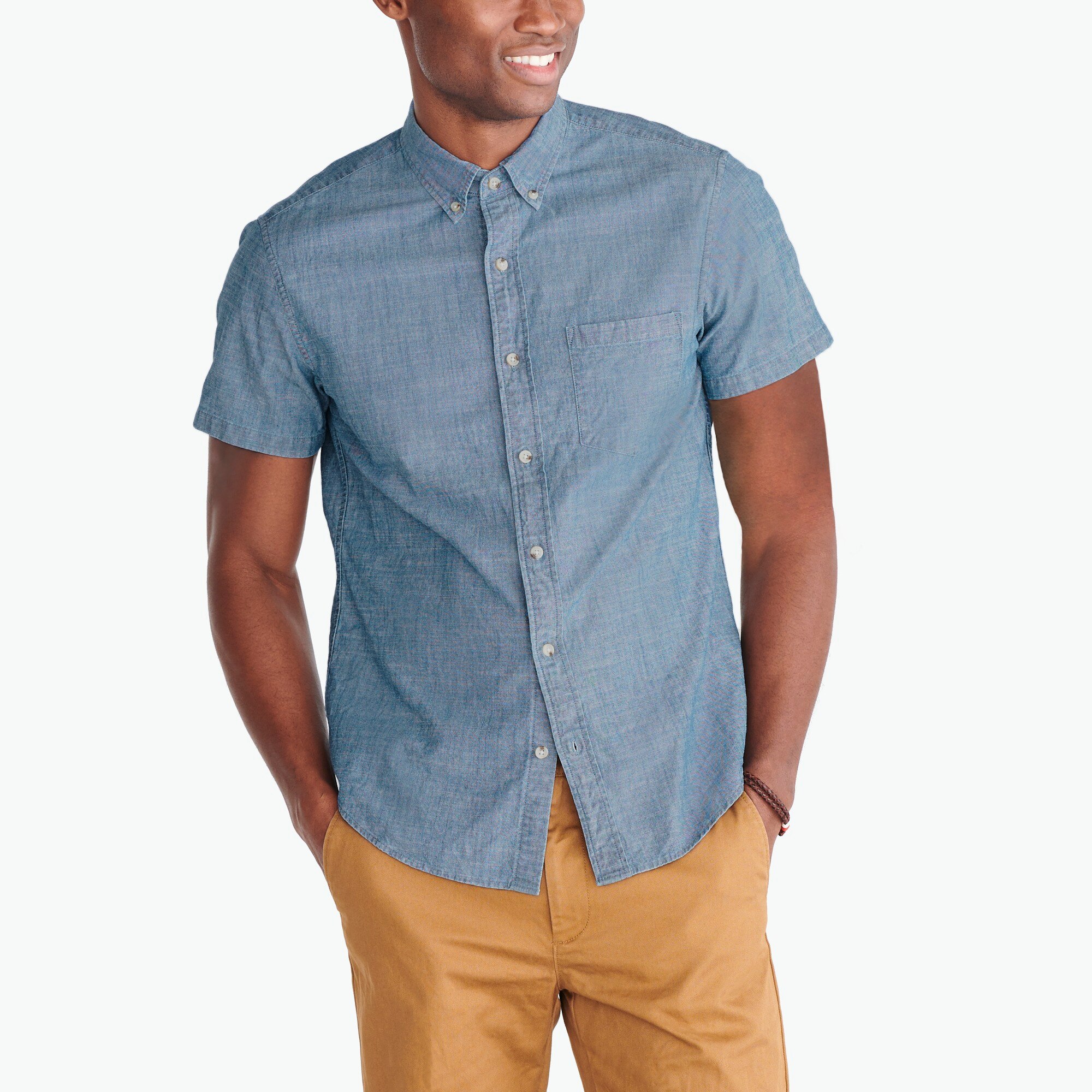 J.Crew Factory Slim shortsleeve flex chambray shirt