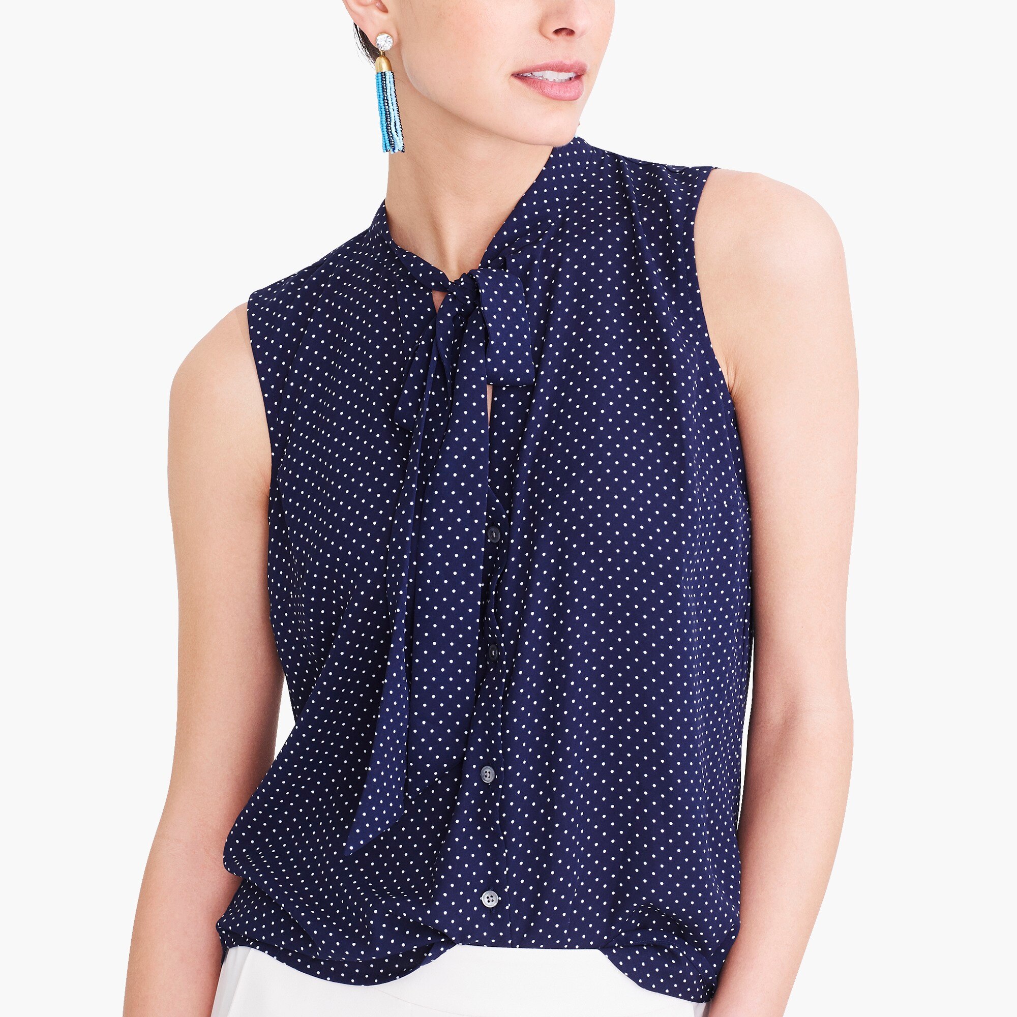 J.Crew Factory Printed sleeveless drapey tieneck top