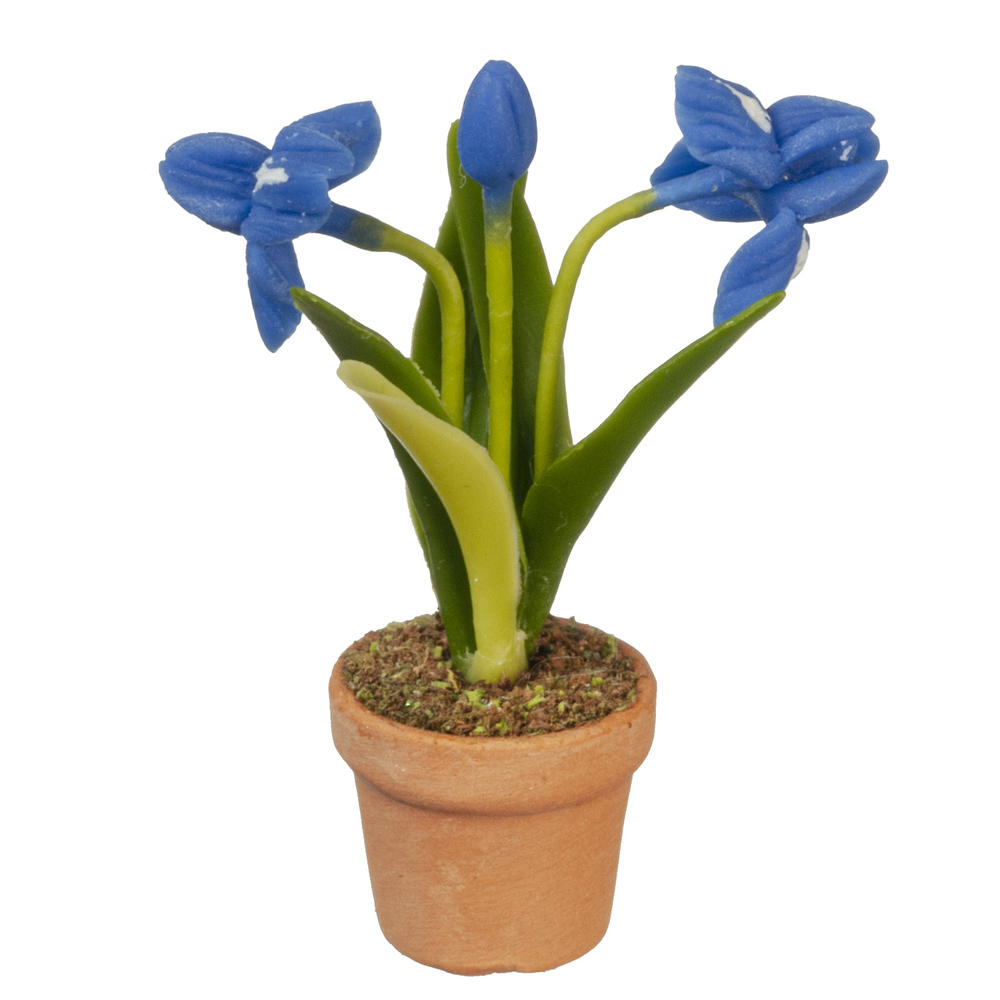 112 1" Scale Dollhouse Miniature Blue Iris Artificial Potted Plant